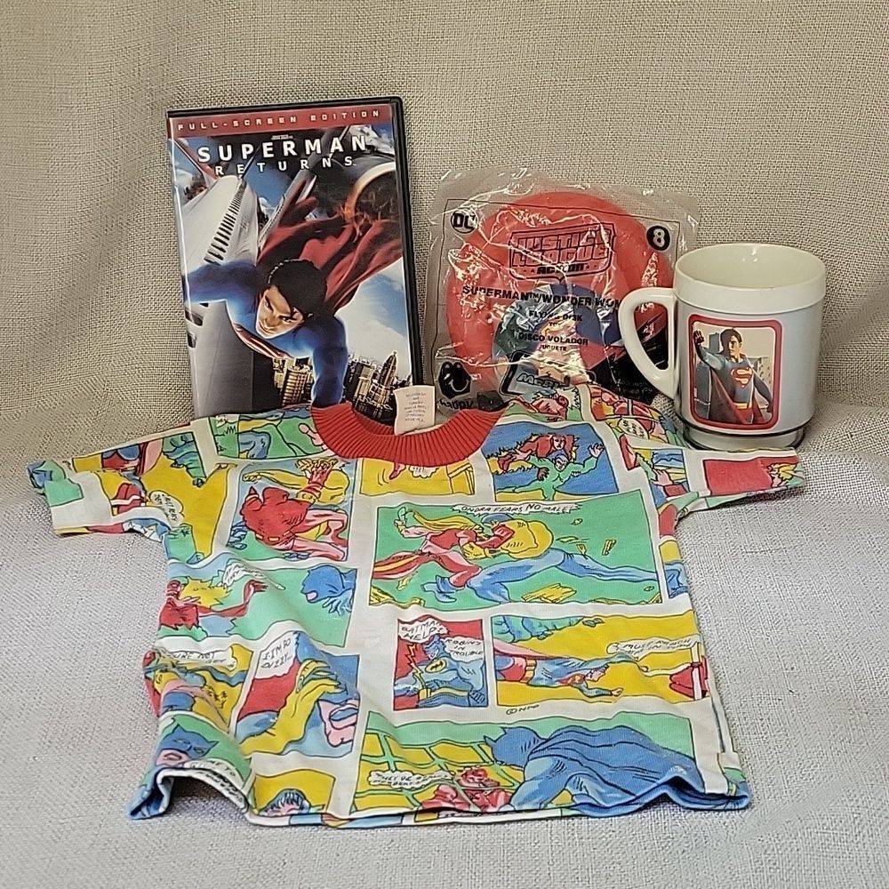 Superman Dvd, Mug, Happy Meal Flying Disc, Youth Shirt Size 5.